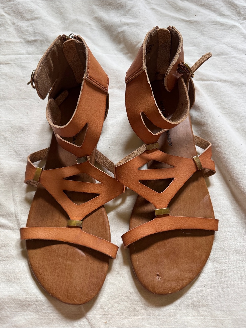 Women's Tan Strappy Ankle-Wrap Sandals